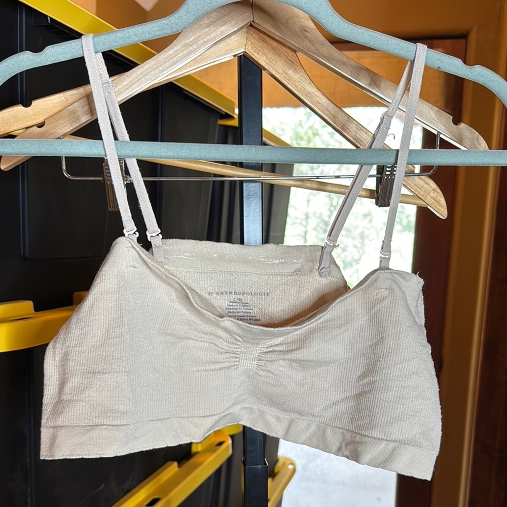 By Anthropologie Beige Bandeau Bralette Strapless Removable Straps Size L / XL